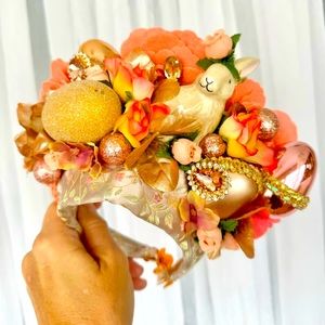 HANDMADE Metallic Bunny Floral Detail Fancy‎ Easter Derby Bonnet Hat Fascinator